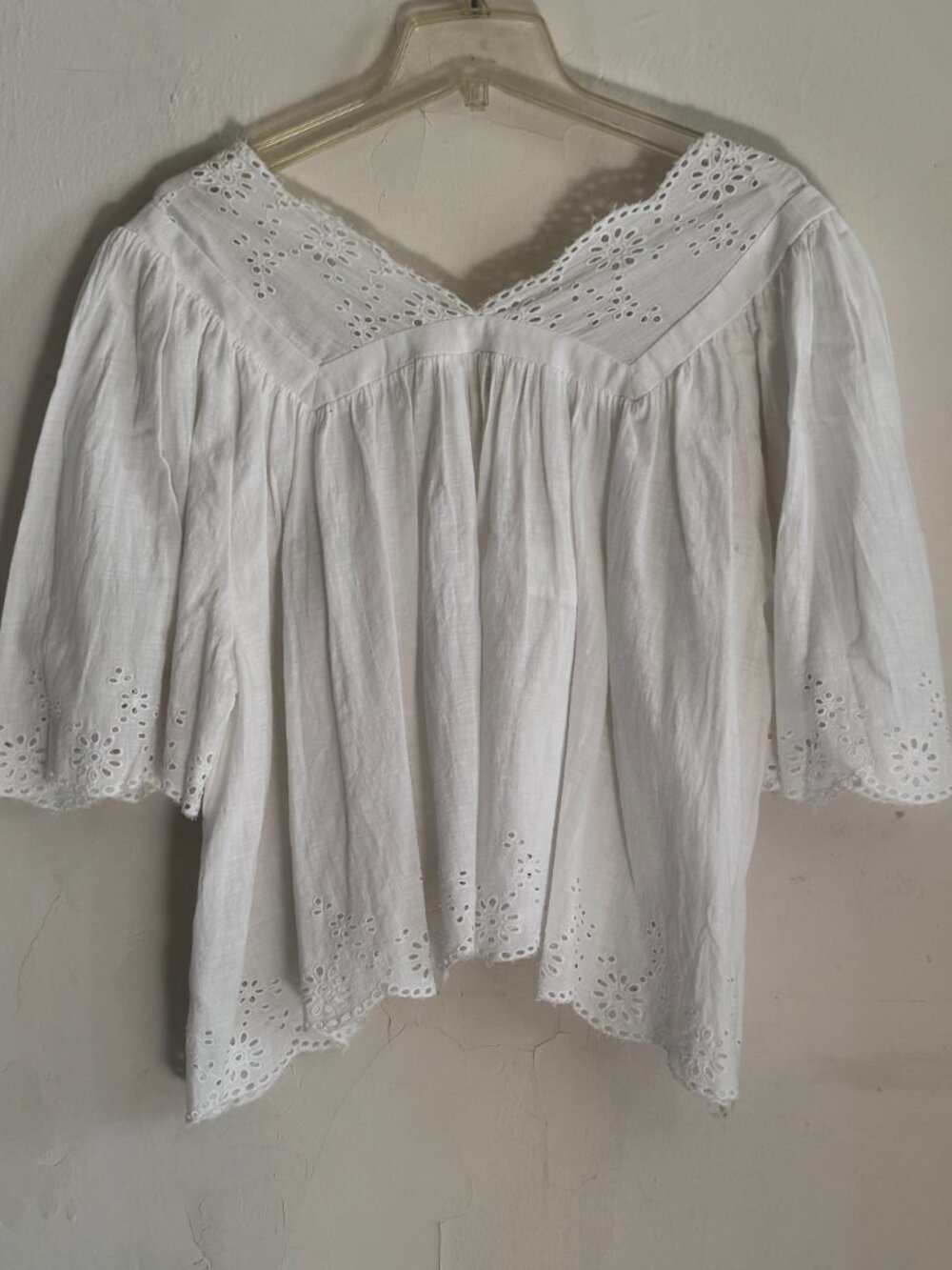 Free People Cotton Costa Eyelet Bohemian Peasant Top Size M - Picture 7 of 8